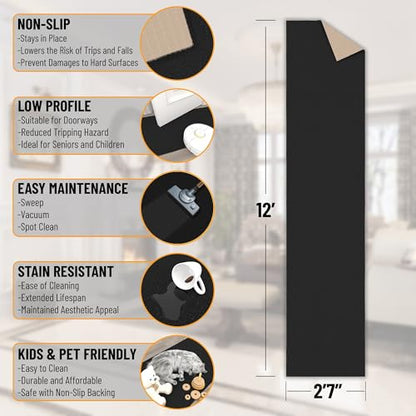 3x12 Hallway Runner Rug (Solid Black)