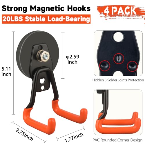 Pro Mag Upgraded Heavy Duty Magnetic Garage Hooks (V1 Pro 2.59INCH 4PACK Orange Medium Hooks)