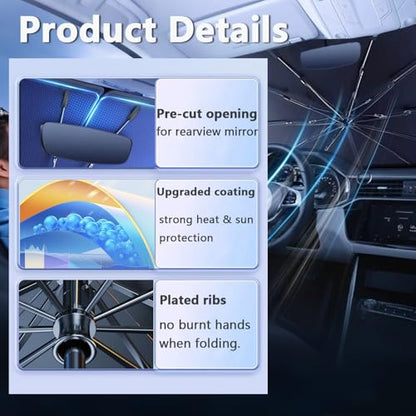 Foldable Car Windshield Sun Shade with Mirror Cutout