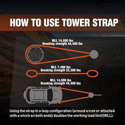 Recovery Tow Strap 3 x 20 ft (Recovery Tow Strap 3″ x 20 ft 22,200 lbs (Orange) / Straps)