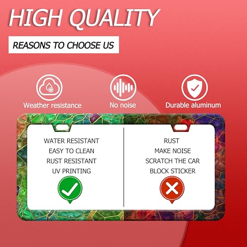 Colored Gemstone Patterns Stainless Steel License Plate Frame for US Cars (Colored Gemstone Patterns)