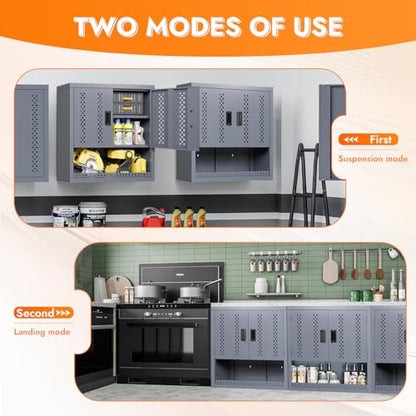 Metal Wall Storage Cabinet with Adjustable Shelf Steel Wall Mounted Garage Storage Cabinet with Doors for Basement Utility Room Warehouse Kitchen (H30.3")