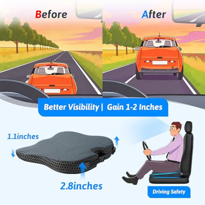 Wedge Car Seat Cushion for Better Visibility & Sciatica Pain Relief (Gray)
