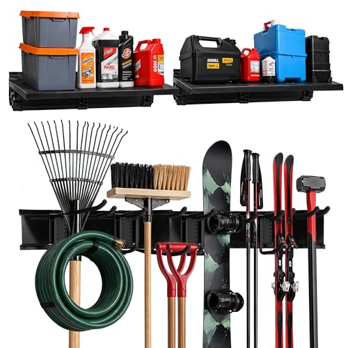 Garage Tool Organizer Wall Mount 96" (Black / 96" (2 Shelves))