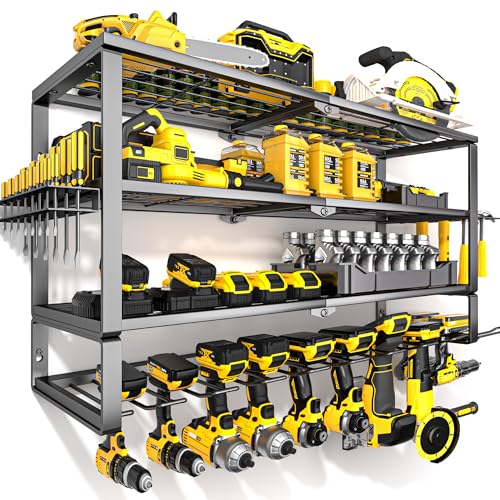 Large Power Tool Organizer Wall Mount (4 Layer 10 Drills Holder Extra Tall)