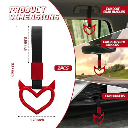 2 Pcs Devil Heart Shaped Car Handle Strap (Red)
