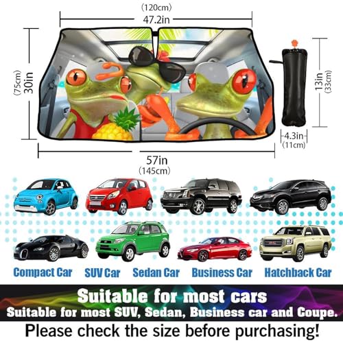 Funny Frog Car Windshield Sunshade Umbrella Funny Car Sun Shade Foldable Window Shades Cover 57 x 30 in (Frog-funny)