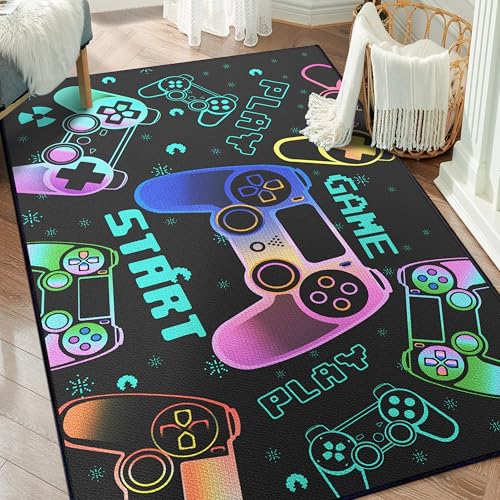 Play Gaming Rug for Bedroom Gamer Mat Gamepad for Boys Room 59"x39" for Playroom Decor Washable (3'3"x 5' / Game01)