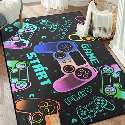 Play Gaming Rug for Bedroom Gamer Mat Gamepad for Boys Room 59"x39" for Playroom Decor Washable (3'3"x 5' / Game01)