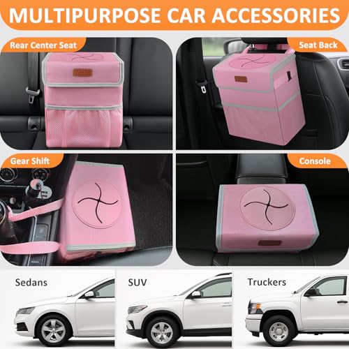 Car Trash Can with Lid Leak Proof Car Accessories for Women (3 Gallons / Pink)