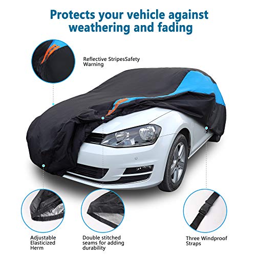 Waterproof Car Cover All Weather Snowproof UV Protection Windproof Outdoor Full car Cover (Fit Hatchback Length(Up to 173 inch） / Blue)