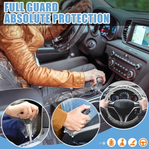250 PCS Disposable Car Seat Covers Clear Plastic Vehicle Seat Protector Set with Steering Wheel (250 PCS / Car Seat Covers Set)