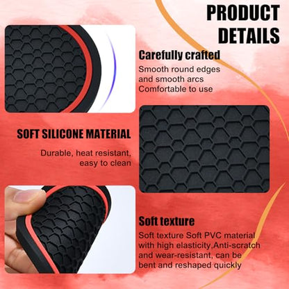 4PCS Car Cup Holder Coasters (Black/Red)