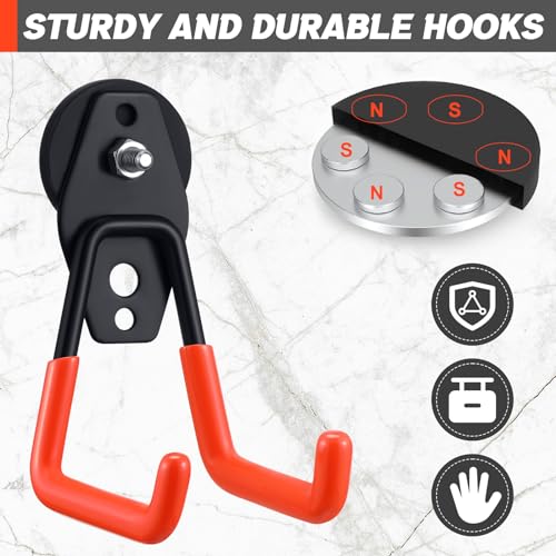 10 Pcs Large Magnetic Hooks Heavy Duty Garage Magnet Hooks Strong Storage Utility Magnetic Hangers with Anti Slip Rubber Coating for Indoor and Outdoor Hanging (Orange)