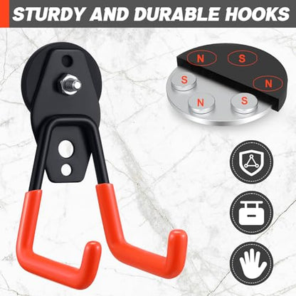10 Pcs Large Magnetic Hooks Heavy Duty Garage Magnet Hooks Strong Storage Utility Magnetic Hangers with Anti Slip Rubber Coating for Indoor and Outdoor Hanging (Orange)
