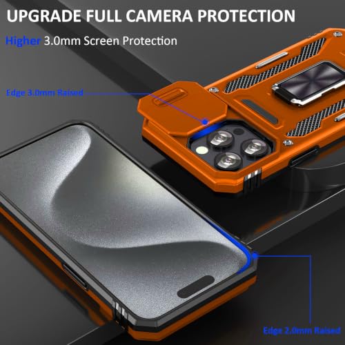 Orange Case for iPhone 15 Pro Max with Slide Camera Cover & Stand (★ iPhone 15 Pro Max 【6.7 inches】 / Orang+Black)