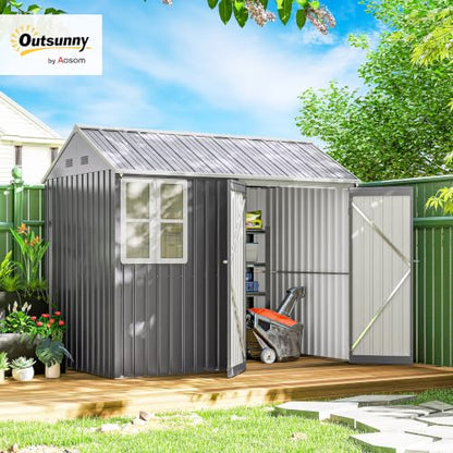 8' x 5.5' Outdoor Storage Shed Metal Garden Shed Window Gray (8' x 5.5' / Gray)
