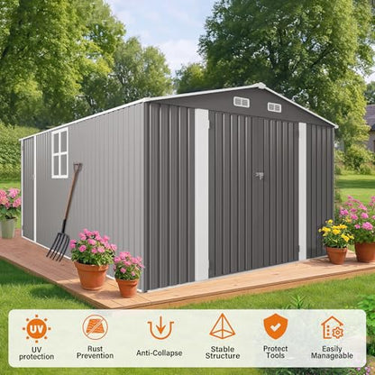 10x14 FT Outdoor Storage Shed with Window (Gray / 10x14ft)