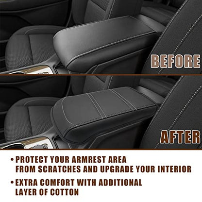Armrest Cover for GMC Acadia 2017 (19) 17-23 |Acadia| Black/White Stitching, Regular)