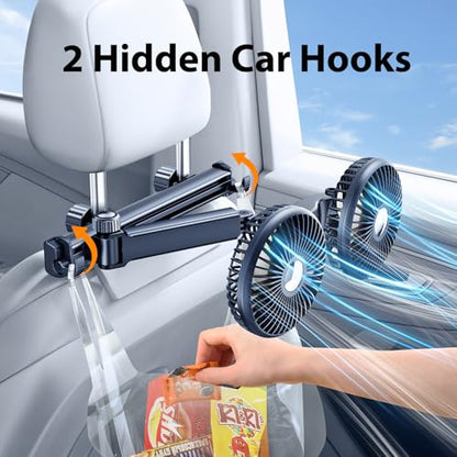 USB Car Fan for Backseat Kids Baby Rear Facing (White Blades / USB Car Fan-Long Arm)