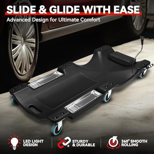 40 in Low Profile Car Rolling Mechanic Creeper (Black / 40" L (w/LED Light))