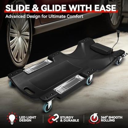 40 in Low Profile Car Rolling Mechanic Creeper (Black / 40" L (w/LED Light))