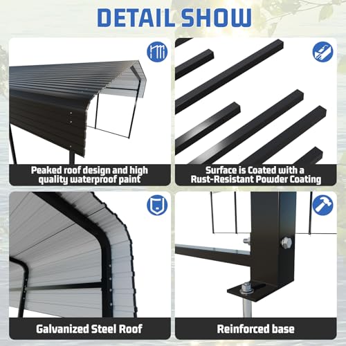 Metal Carport 10 * 15 FT Heavy Duty Carport Canopy with Galvanized Steel Roof Multi (10*15FT)
