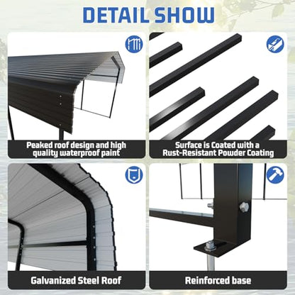 Metal Carport 10 * 15 FT Heavy Duty Carport Canopy with Galvanized Steel Roof Multi (10*15FT)