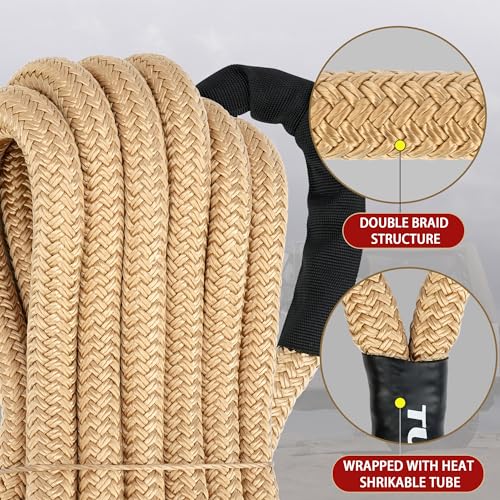 Nylon Kinetic Recovery Tow Rope Heavy Duty Offroad Snatch Strap for for Trucks SUV UTV ATV Tractor Car Jeep (7/8" x 20' / Golden)