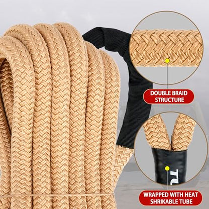 Nylon Kinetic Recovery Tow Rope Heavy Duty Offroad Snatch Strap for for Trucks SUV UTV ATV Tractor Car Jeep (7/8" x 20' / Golden)