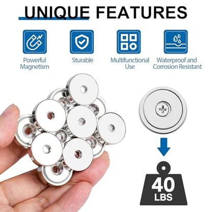 Strong Magnets Heavy Duty Screw On Neodymium 40LBS Magnet 10 Pack (Silver / 0.78in)
