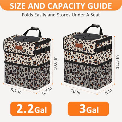 Car Trash Can with Lid Leak Proof Car Accessories for Women (2.2 Gallons / Leopard Pattern)