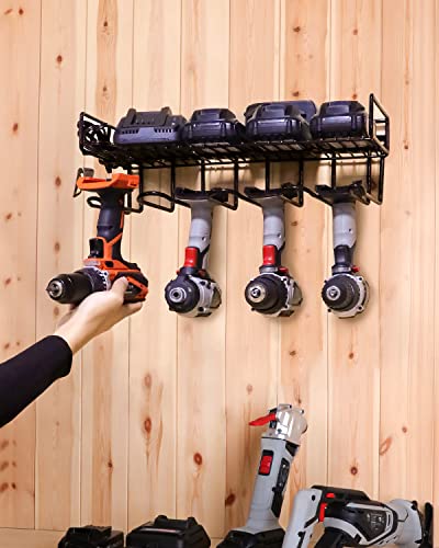 Wall Mounted Power Tool Organizer Holder (Drill Rack & Shelf 2-in-1)
