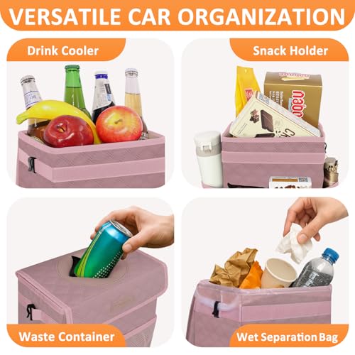 Car Trash Can with Lid Leak Proof Car Accessories for Women (2.2 Gallons / Quilted-Pink)