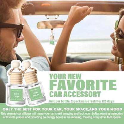 Car Air Freshener Diffuser 2 Pack Hanging Fruit Loops Car Air Freshener for Women 45+ days Long Lasting Fragrance Made in USA