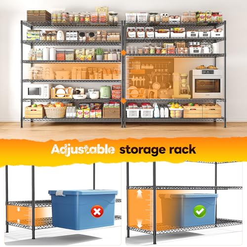 83"H Storage Shelves 3840LBS Metal Shelving Unit Garage Shelving Heavy Duty 6 Tier Commercial Adjustable Wire Shelving for Storage Rack for Pantry (83"H x 55.5"W x 18"D)