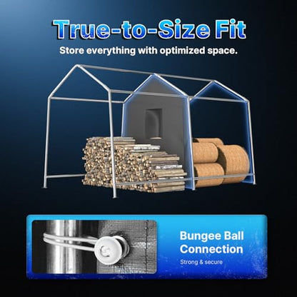 8x14 ft Steel Metal Peak Roof Portable Garage Shelter Storage Shed Carport for Motorcycle (Dark Gray / 8'x14')
