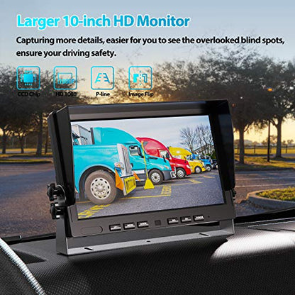 10" HD 1080P Wired Backup Camera with 10" Dual Split Screen Monitor (10-inch / Jet Black)