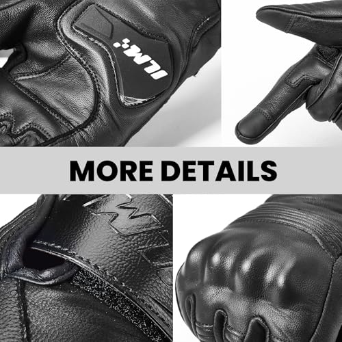 Goatskin Leather Motorcycle Motorbike Powersports Racing Gloves Touchscreen for Men and Women Model DN01 (Black Unperforated / Medium)