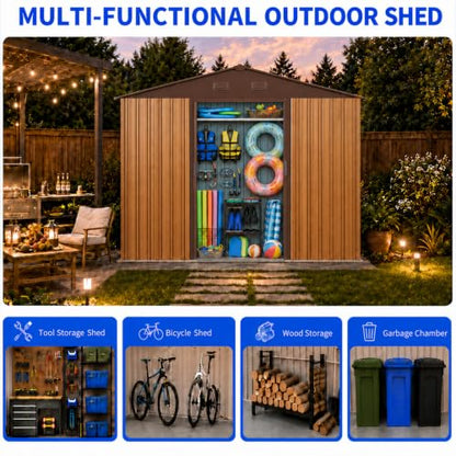 8x10 FT Outdoor Storage Shed (8x10 FT/No Window / Coffee)