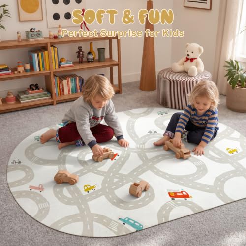 Kids Car Rug 4x6 Washable Non (Grey / 4'x6')