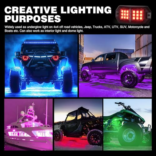 RGB LED Rock Lights Kit 8 PCS 18LED Wide Angle Wheel Well Light (8 Pods / RGB 18LED)
