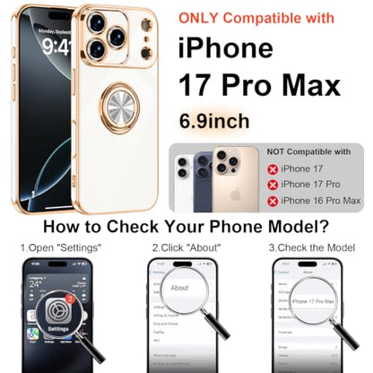 Designed for iPhone 17 Pro Max Case with Ring Stand Slim White (White / 6.9'' iPhone 17 Pro Max)