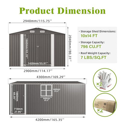 10x14 FT Outdoor Storage Shed with Window (Gray / 10x14ft)