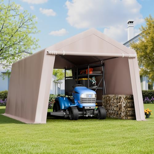 10 x 15 ft Outdoor Storage Shed Tent with Heavy (Beige / 10x15x8ft)
