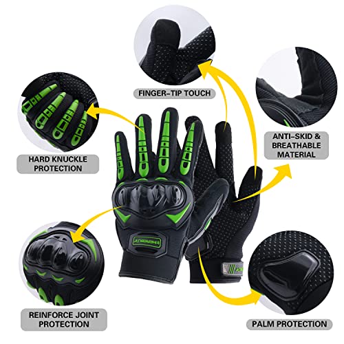Motorcycle Gloves Touch Screen Full Finger Riding Gloves Knuckle Protection for Men and Women for Dirt Riding (Green / Medium)