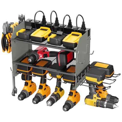 Modular Power Tool Organizer Wall Mount Charging Station (Grey / 10FT Cord)