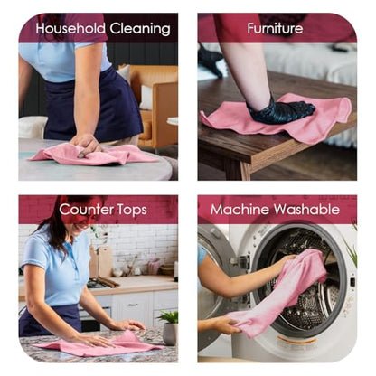Microfiber Cleaning Cloths (Pack of 36 - 16x16 Inches / Pink)