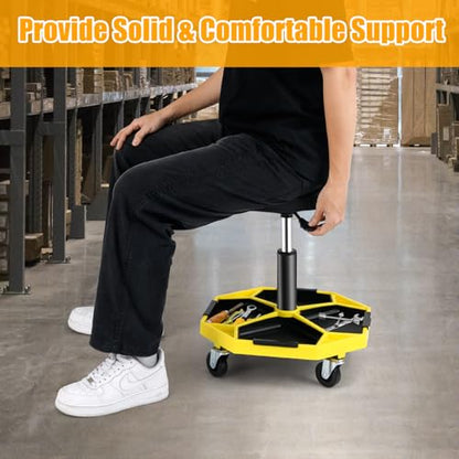 Adjustable Mechanic Rolling Stool (Yellow)