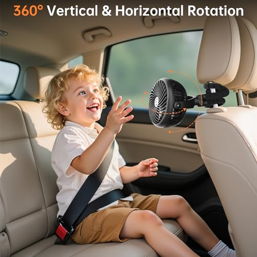 Rechargeable Car Fan for Backseat Kids Baby (Battery Powered)
